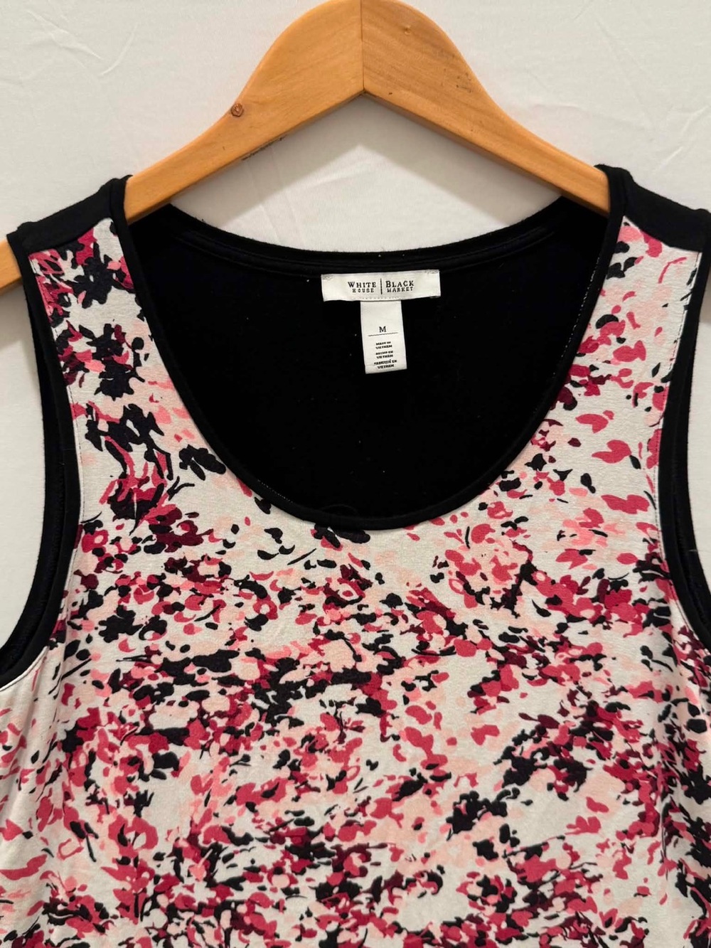 White House Black Market Women Pink, Black & White Printed Asymmetric Tank M - Picture 4 of 8